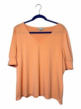 Ryegrass Peach V-Neck Puffy Short Sleeve Blouse size XXL